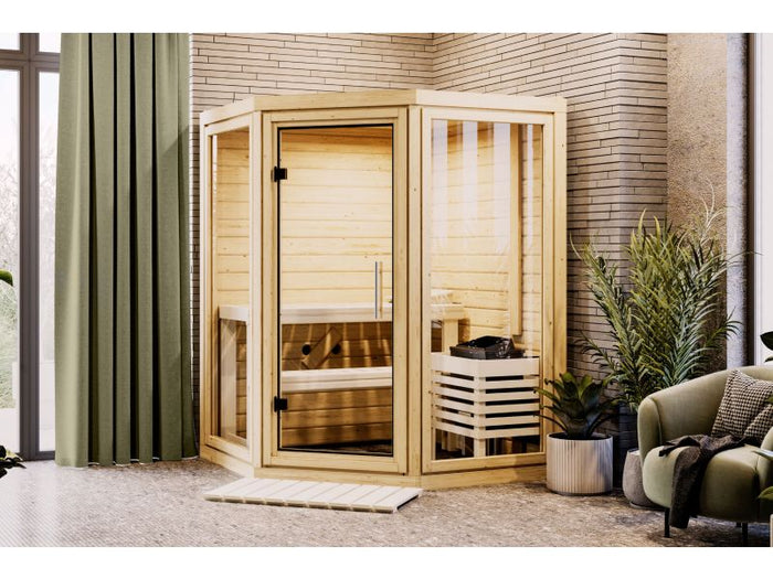 Karibu Sauna Yuma, ohne Ofen, inkl. Klarglas Ganzglastür