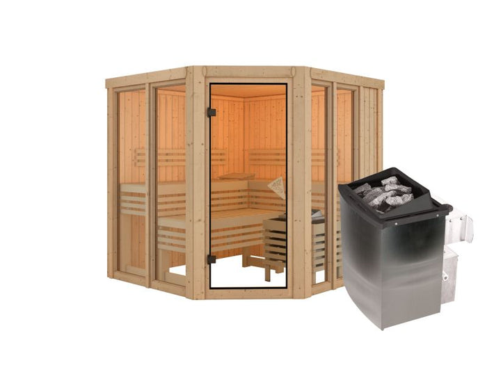 Karibu Sauna Airi, inkl. 9 kW Ofen integr. Steuerung - ohne Dachkranz -