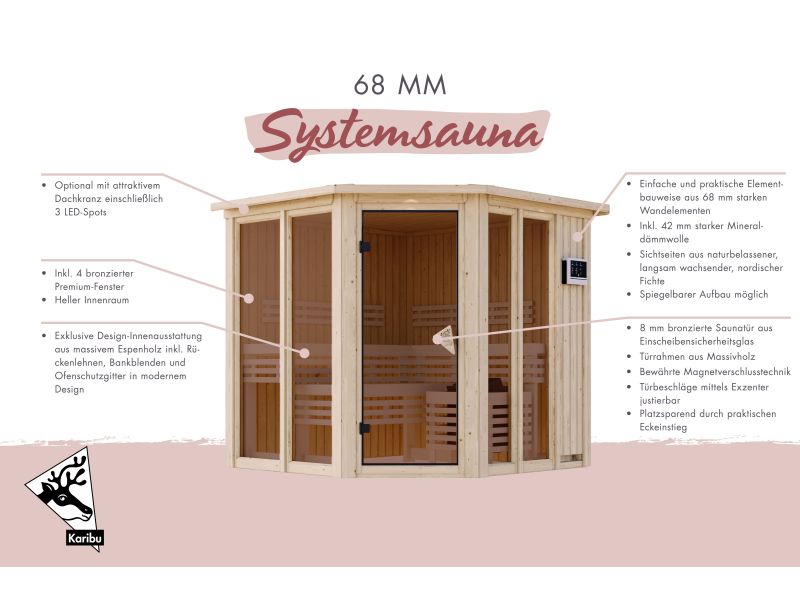 Karibu Sauna Airi, ohne Ofen - mit Dachkranz -