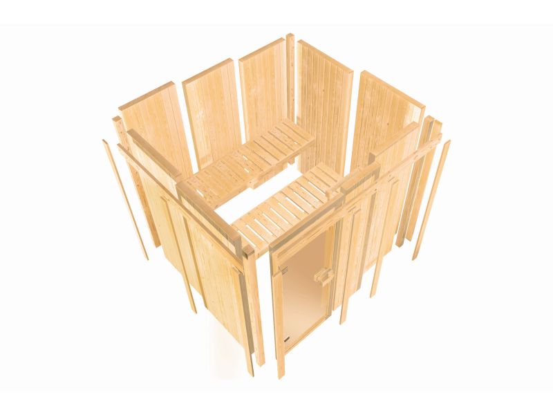 Karibu Sauna Airi, inkl. 9 kW Ofen ext. Steuerung - mit Dachkranz -