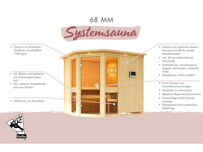 Amelia 2 - Karibu Sauna, inkl. 9 kW Bioofen mit ext. Steuerung