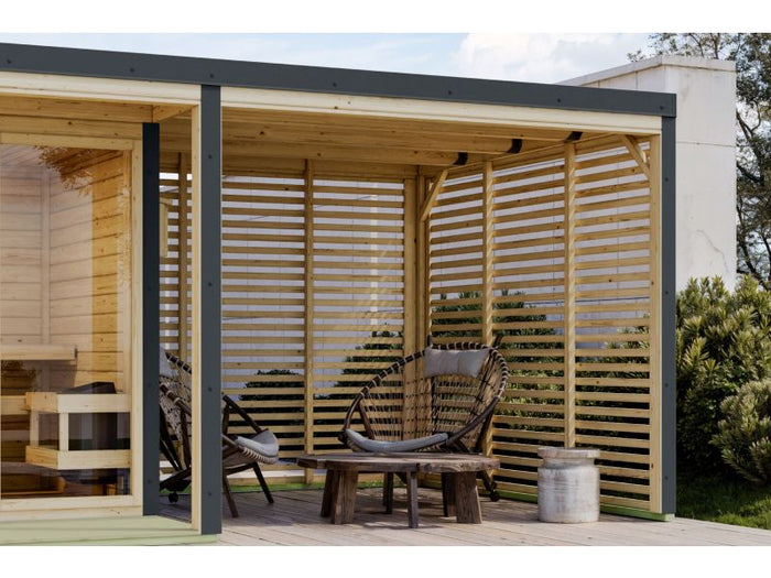 Gratis Karibu Anbaudach für Ares inkl. Lamellenwänden naturbelassen/anthrazit