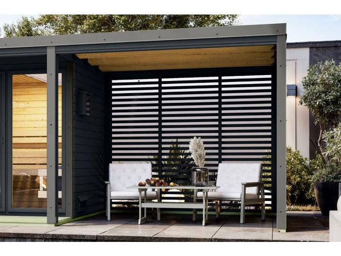 Karibu Anbaudach für Ares inkl. Lamellenwänden anthrazit/graualuminium