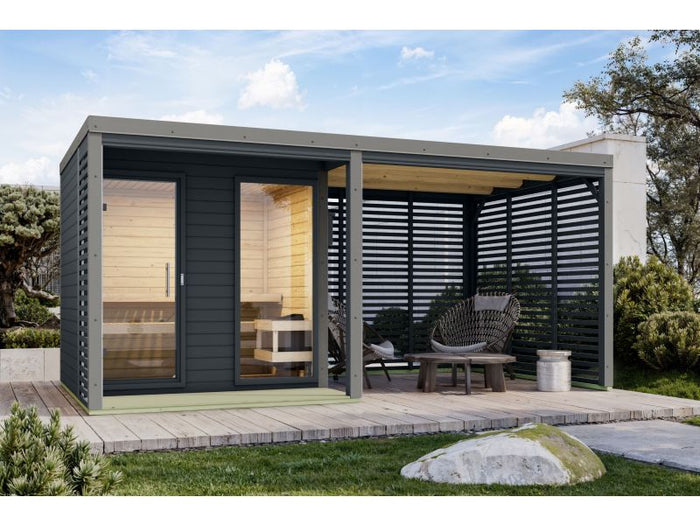 Karibu Hybrid Saunahaus Ares 2, anthrazit/graualuminium -ohne Ofen-