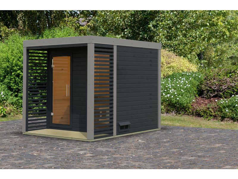 Karibu Hybrid Saunahaus Ares 2, anthrazit/graualuminium -ohne Ofen-