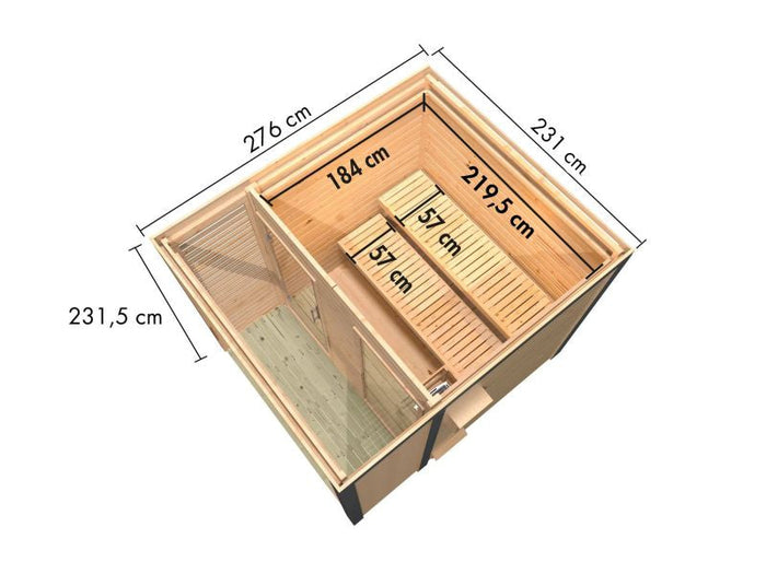 Karibu Hybrid Saunahaus Ares 2, anthrazit/graualuminium, inkl. 9 kW Ofen ext. Steuerung