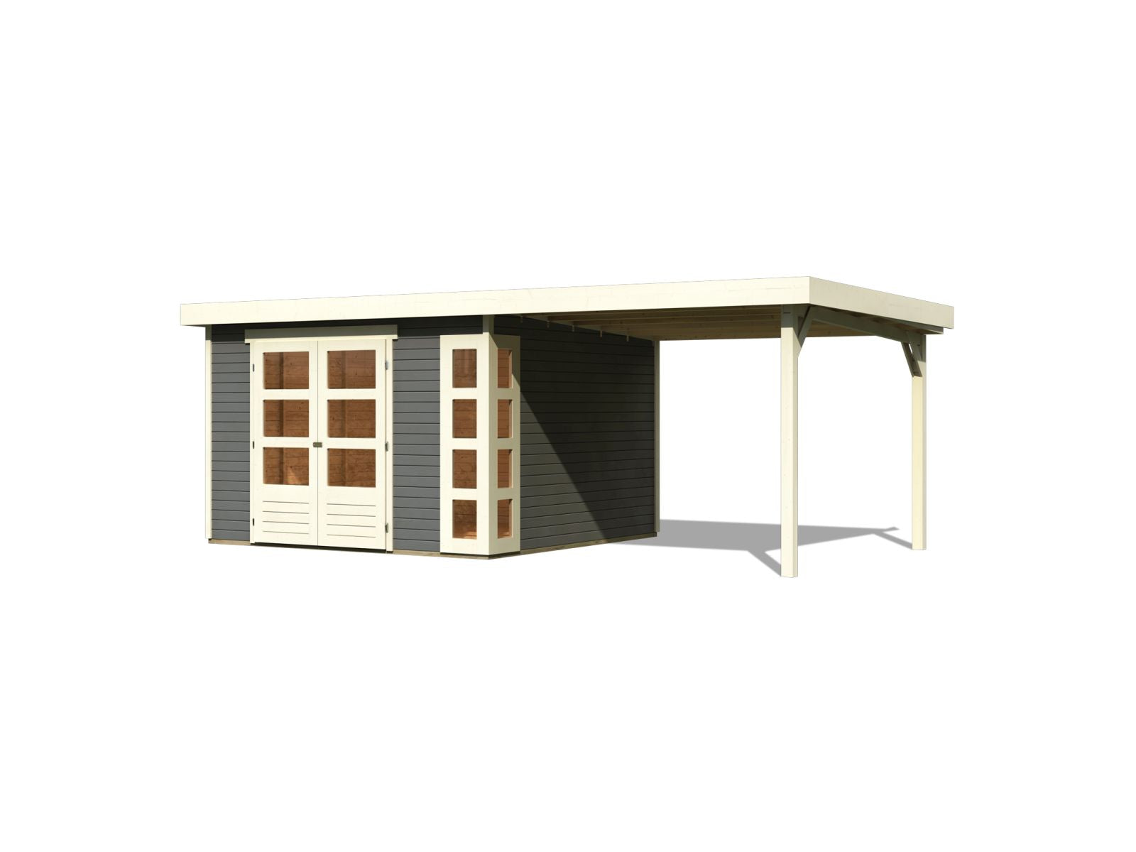 Karibu Gartenhaus Kerko 6 mit 2,40 m Anbaudach, 19 mm, terragrau