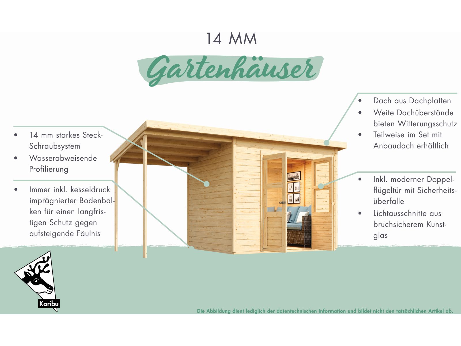 Karibu Gerätehaus Dalin 1 natur 14 mm