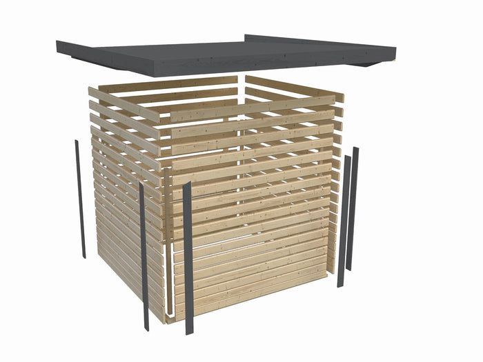 Karibu Hybrid Gartenhaus Pluto 3 B, terragrau/graualuminium, 28 mm, inkl. Anbaudach ca. 3m