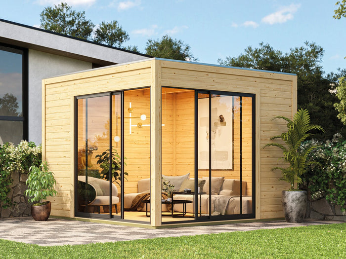 Karibu Studio Dice 3 natur, 38 mm, inkl. Fußboden und 2 Schiebetüren