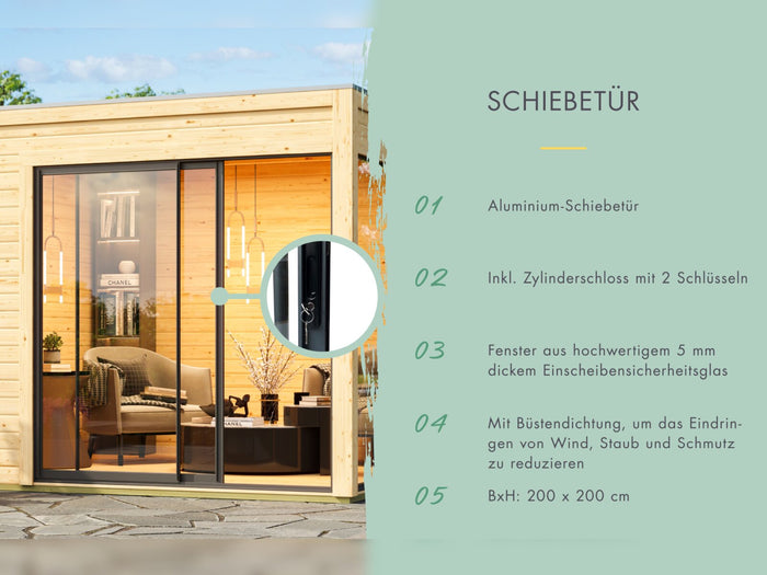 Karibu Hybrid Gartenhaus Saturn A, naturbelassen/graualuminium, 38 mm, inkl. Fußboden und Anbaudach 3m