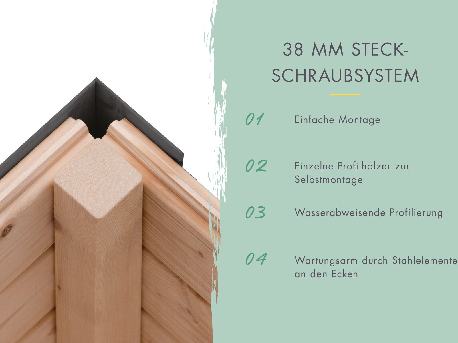 Karibu Hybrid Gartenhaus Saturn A, naturbelassen/anthrazit, 38 mm, inkl. Fußboden und Anbaudach 3m