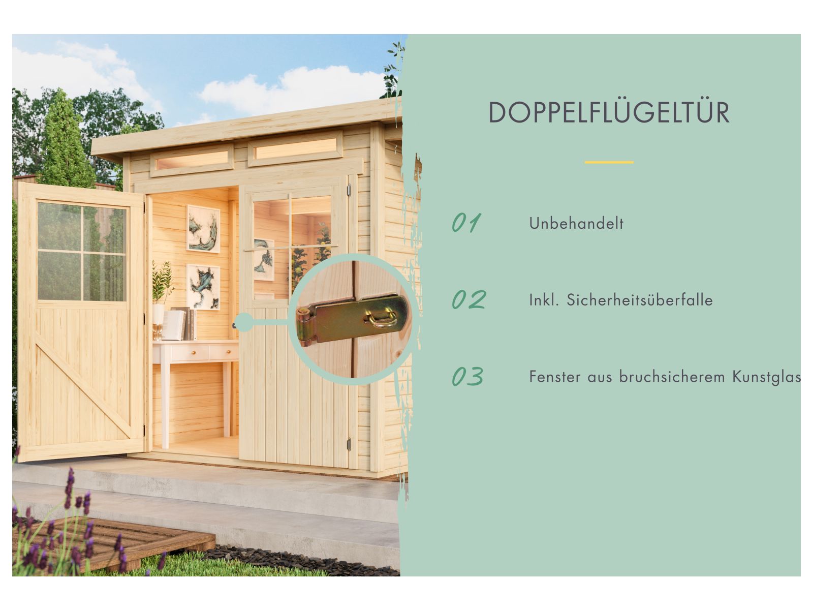 Karibu Gartenhaus Glücksburg 3 natur 19 mm