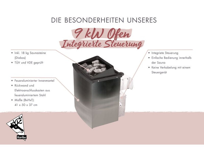 Karibu Saunaofen 9 kW integrierte Steuerung mit Steinen