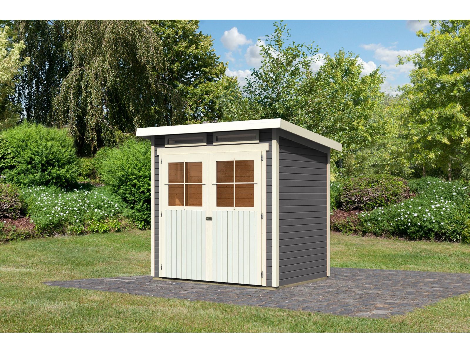 Karibu Gartenhaus Glücksburg 2 terragrau 19 mm