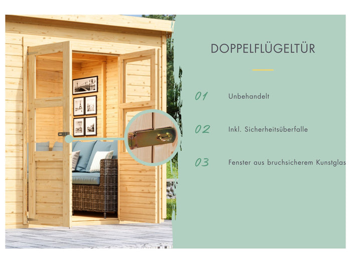 Karibu Gerätehaus Merseburg 2 SET mit Anbaudach