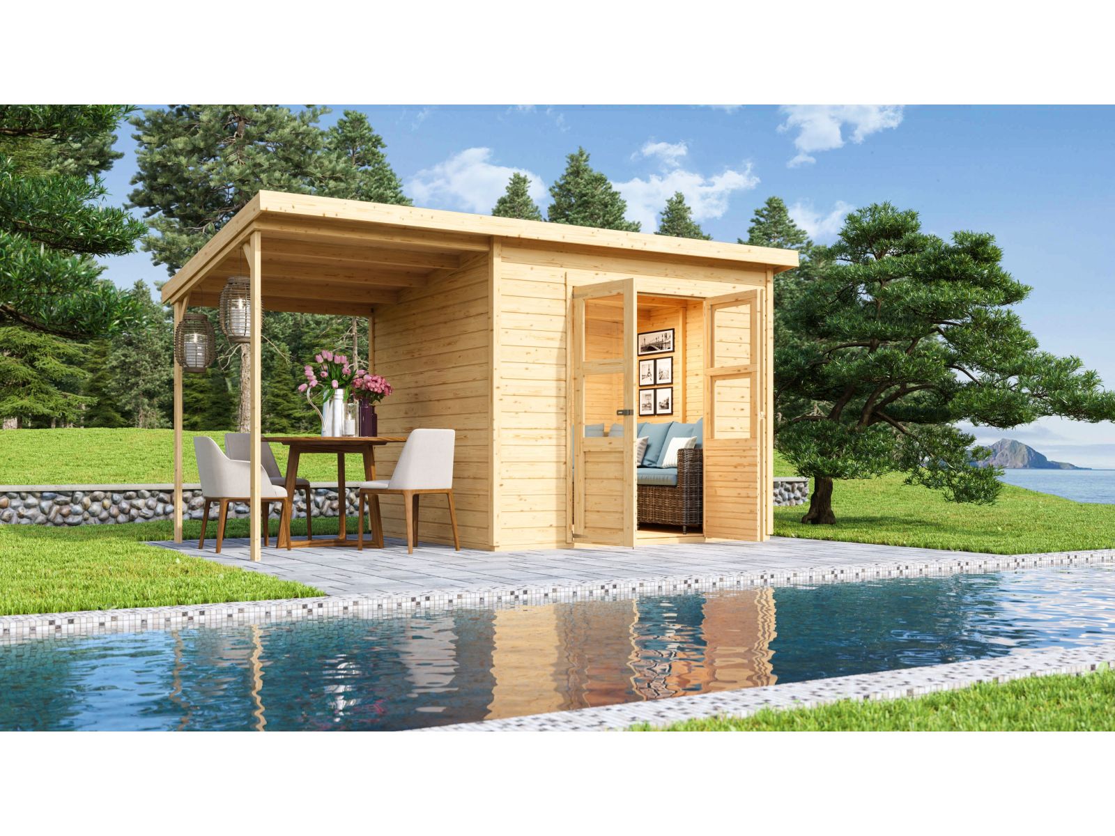 Karibu Gerätehaus Merseburg 5 SET mit Anbaudach