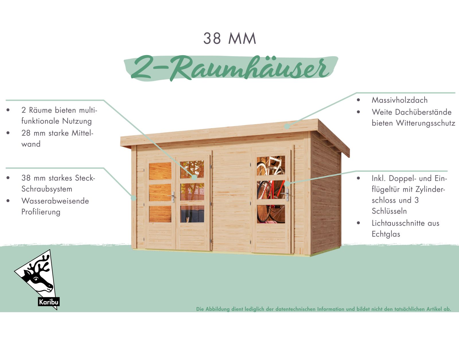 Karibu Gartenhaus Schönbuch 2 38 mm 2-Raum-Haus