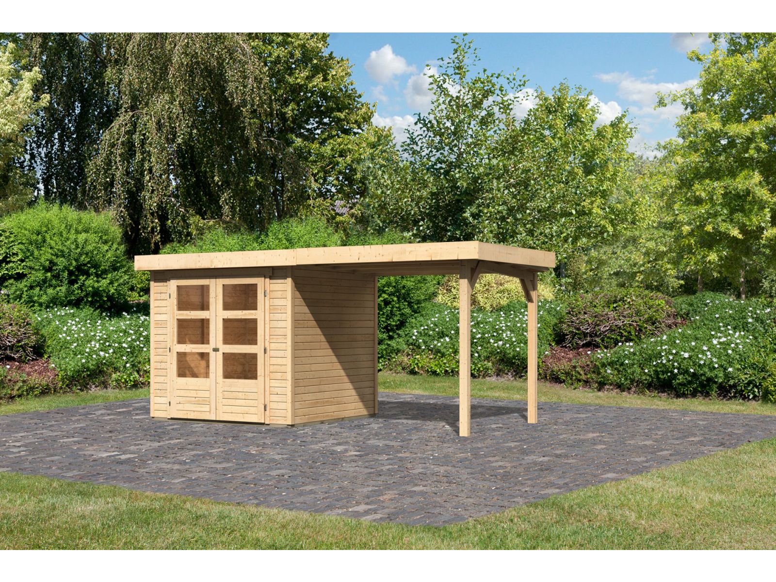 Karibu Gartenhaus Askola 2 mit Anbaudach 2,25 Meter