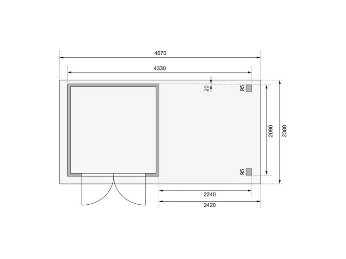Karibu Gartenhaus Askola 2 mit Anbaudach 2,25 Meter