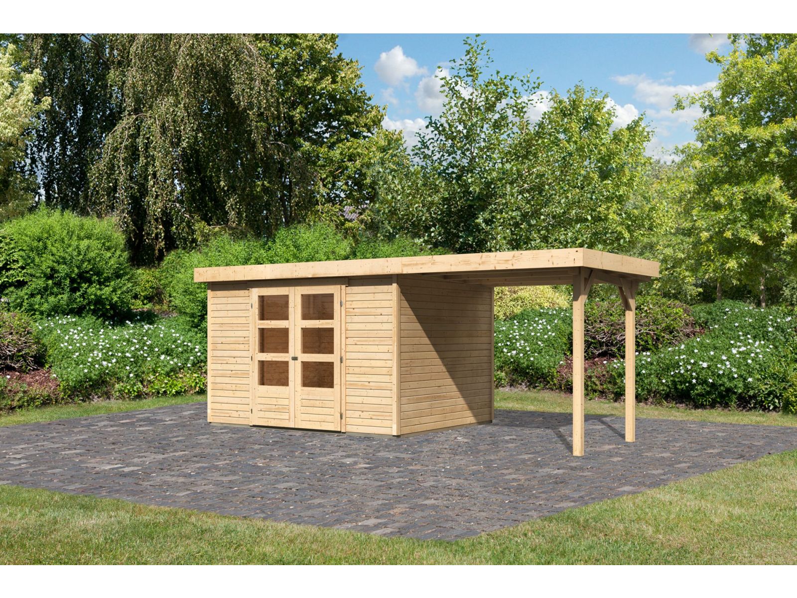 Karibu Gartenhaus Askola 5 mit Anbaudach 2,25 Meter