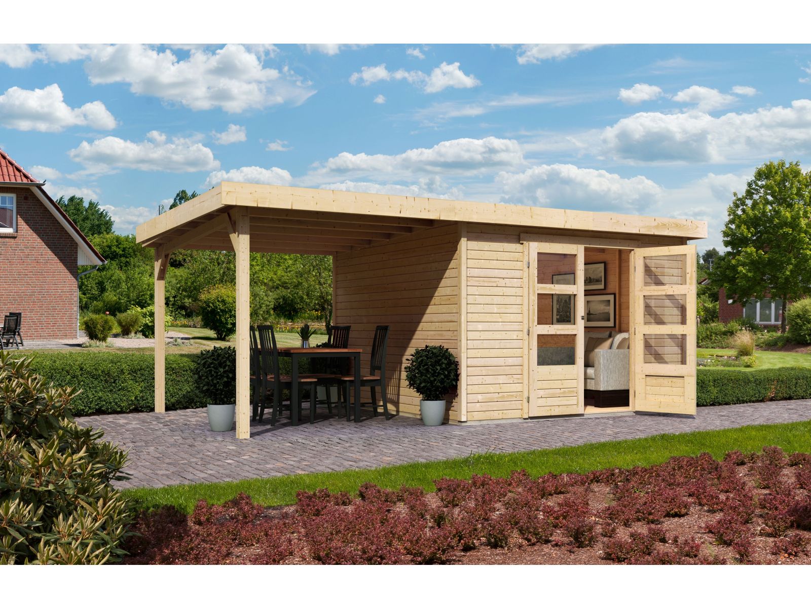 Karibu Gartenhaus Askola 6 mit Anbaudach 2,25 Meter