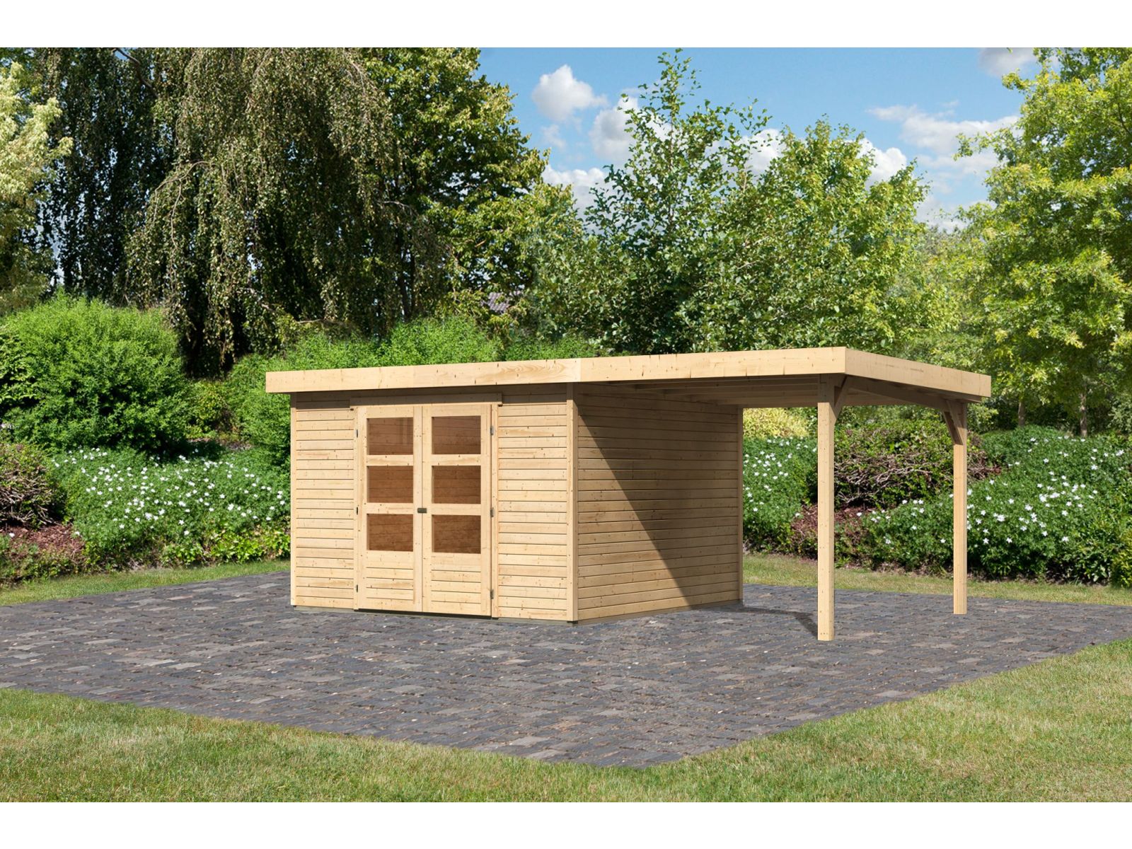 Karibu Gartenhaus Askola 6 mit Anbaudach 2,25 Meter