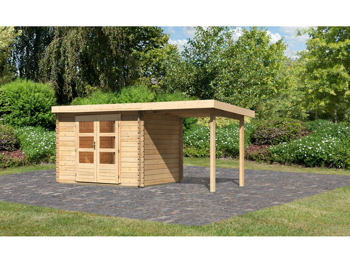 Karibu Gartenhaus Bastrup 3 mit Anbaudach 2 Meter