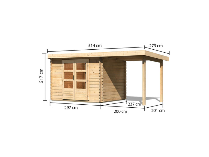 Karibu Gartenhaus Bastrup 3 mit Anbaudach 2 Meter