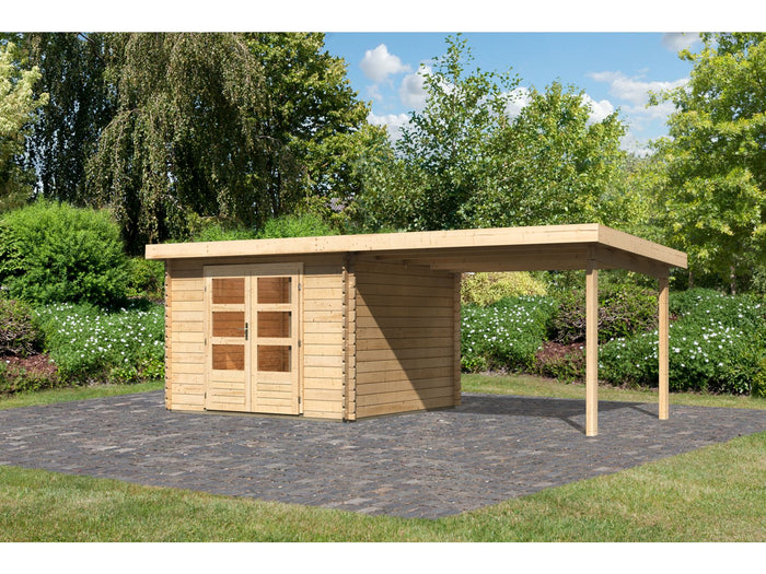 Karibu Gartenhaus Bastrup 5 mit Anbaudach 3 Meter