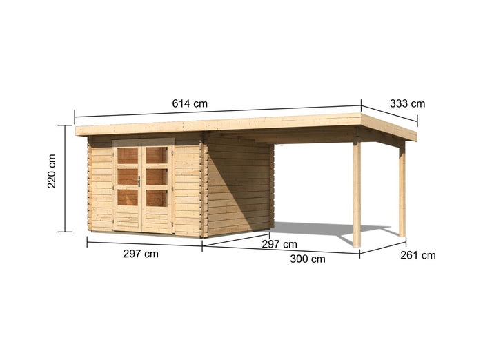 Karibu Gartenhaus Bastrup 5 mit Anbaudach 3 Meter