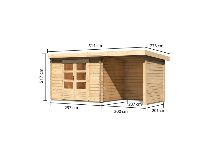 Karibu Gartenhaus Bastrup 3 mit Schleppdach 2 Meter Rück- und Seitenwand