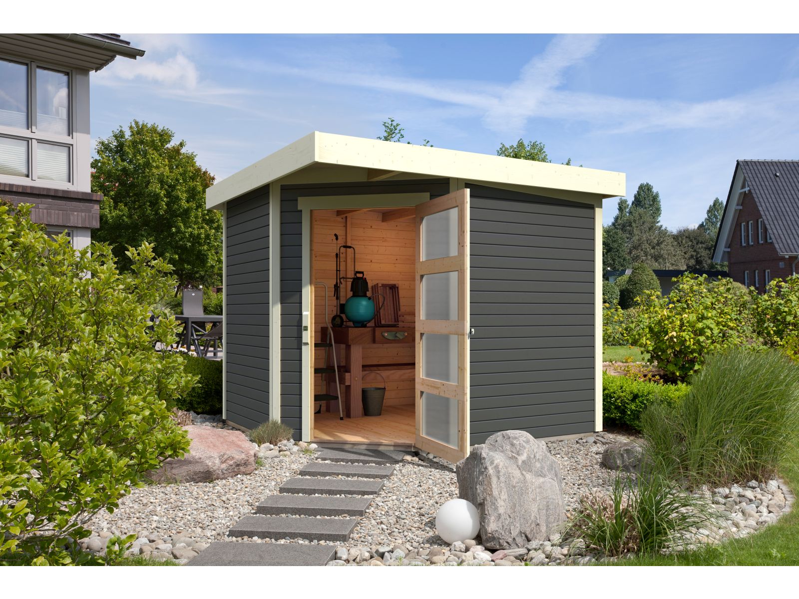 Karibu Gartenhaus Schwandorf 5 terragrau 19 mm