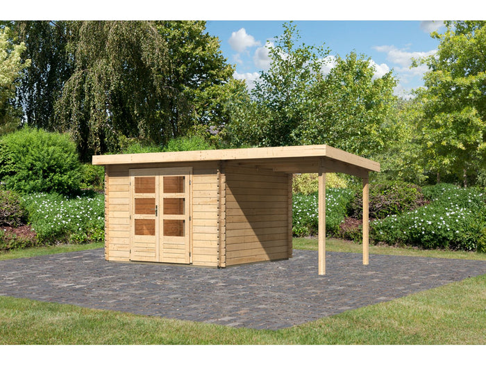 Karibu Gartenhaus Bastrup 5 mit Anbaudach 2 Meter