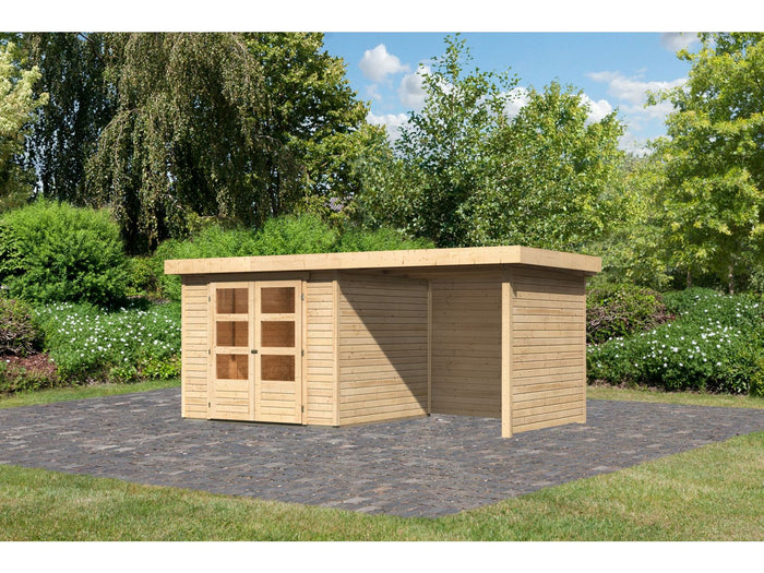 Karibu Gartenhaus Askola 3,5 mit Anbaudach 2,25 Meter, Seiten- und Rückwand