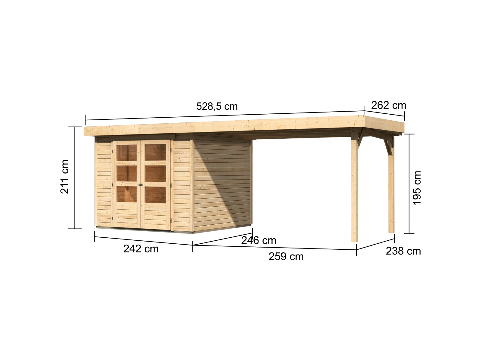 Karibu Gartenhaus Askola 3,5 mit Anbaudach 2,75 Meter
