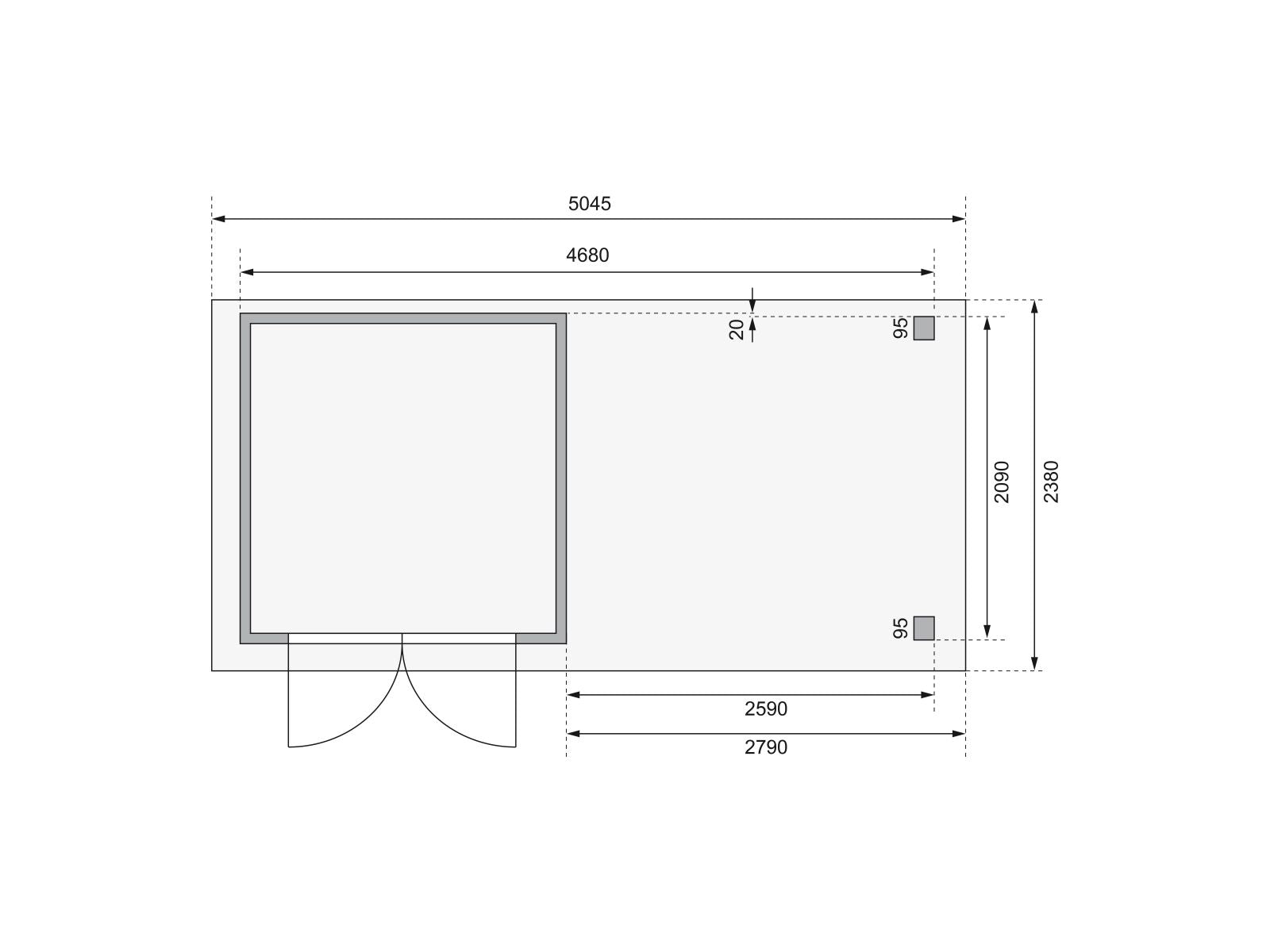 Karibu Gartenhaus Askola 2 mit Anbaudach 2,75 Meter, Seiten- und Rückwand