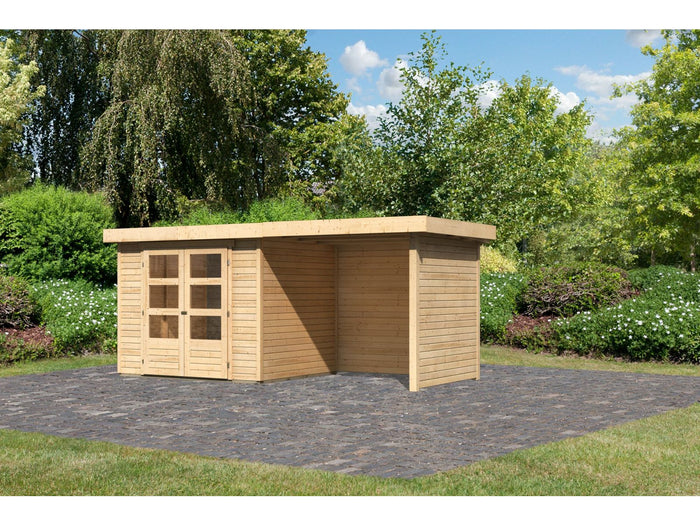 Karibu Gartenhaus Askola 3 mit Anbaudach 2,25 Meter, Seiten- und Rückwand