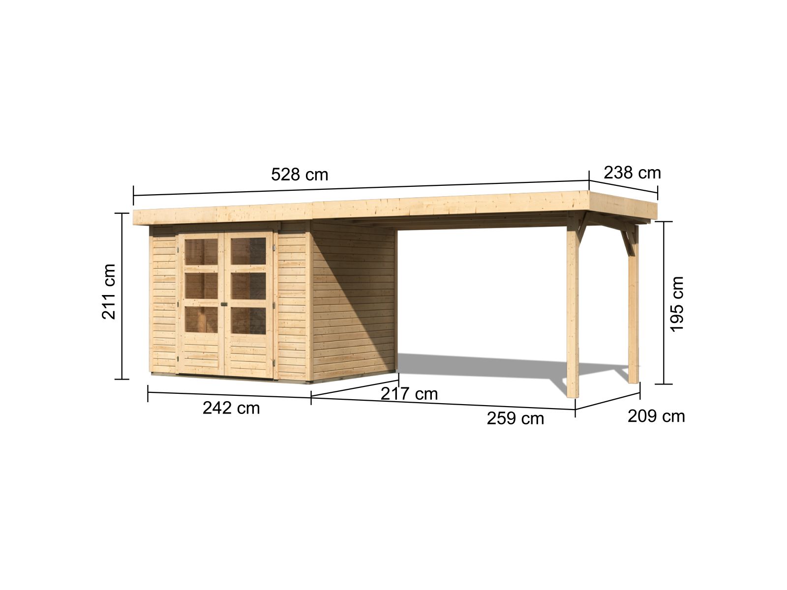 Karibu Gartenhaus Askola 3 mit Anbaudach 2,75 Meter
