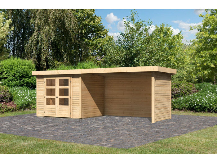 Karibu Gartenhaus Askola 3 mit Anbaudach 2,75 Meter, Seiten- und Rückwand