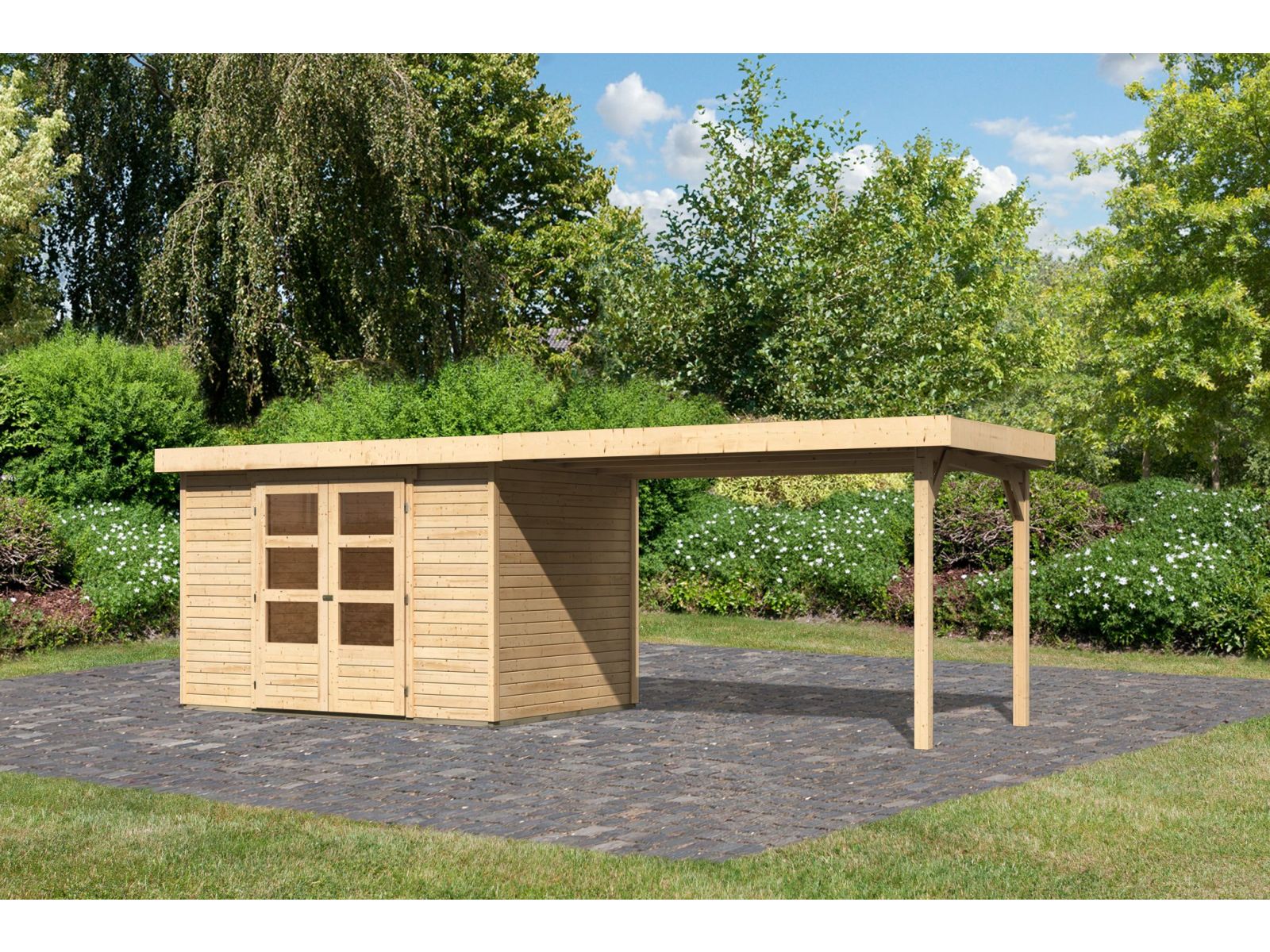 Karibu Gartenhaus Askola 4 mit Anbaudach 2,75 Meter