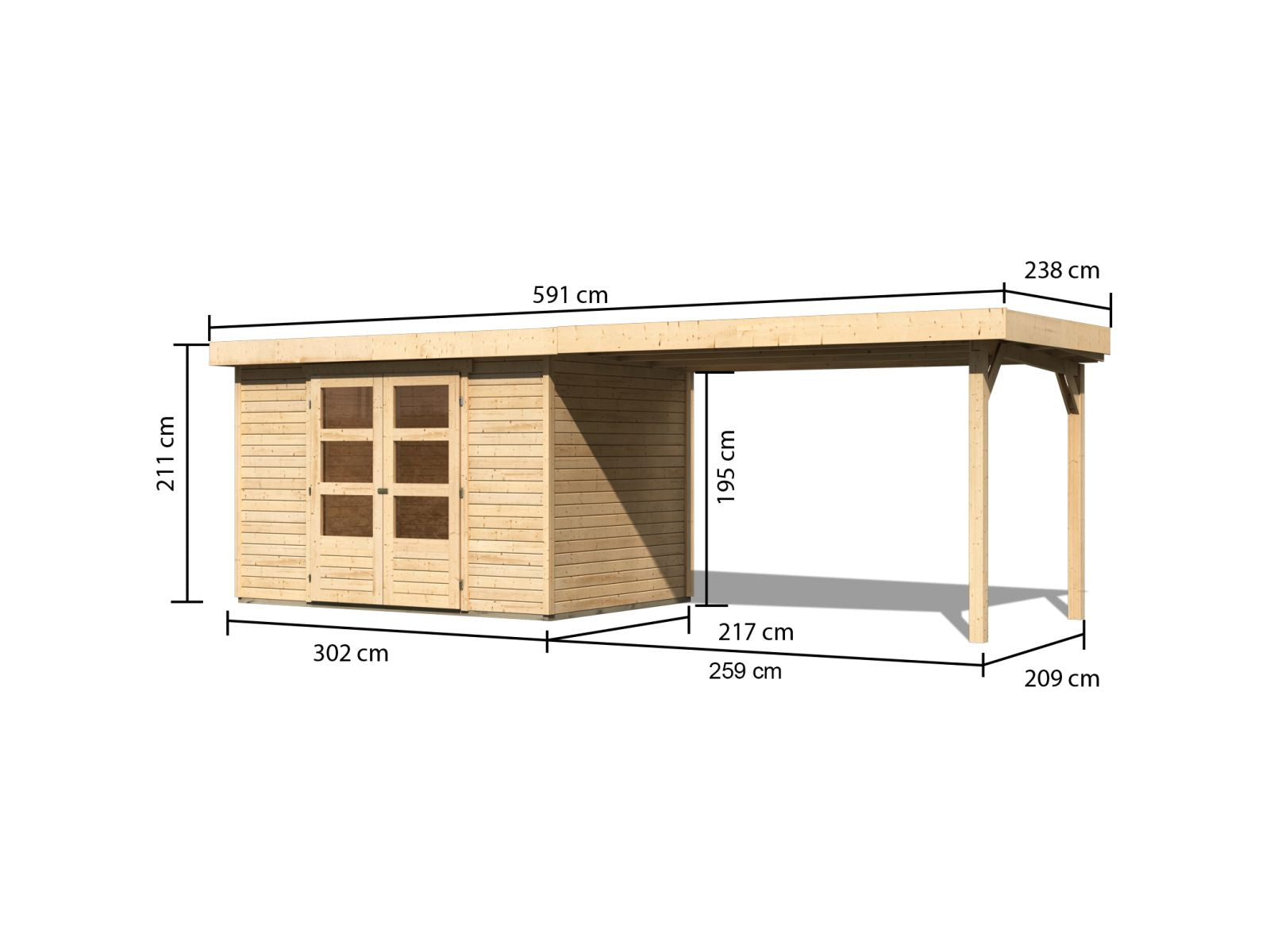 Karibu Gartenhaus Askola 4 mit Anbaudach 2,75 Meter