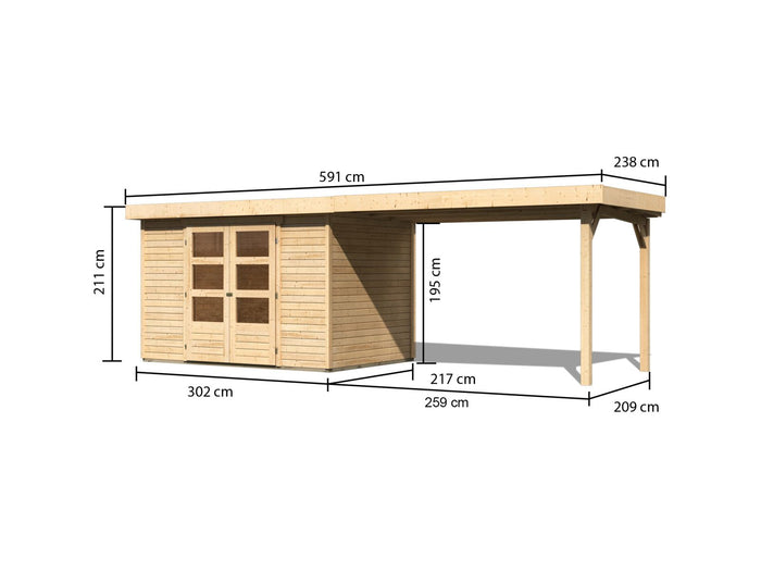 Karibu Gartenhaus Askola 4 mit Anbaudach 2,75 Meter