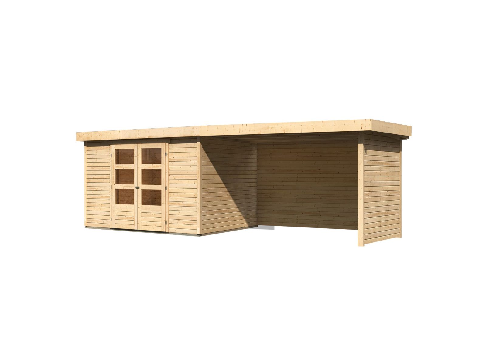 Karibu Gartenhaus Askola 5 mit Anbaudach 2,75 Meter, Seiten- und Rückwand