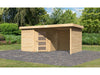 Karibu Gartenhaus Schwandorf 5 natur mit Anbaudach 2,25 Meter, Seiten- und Rückwand