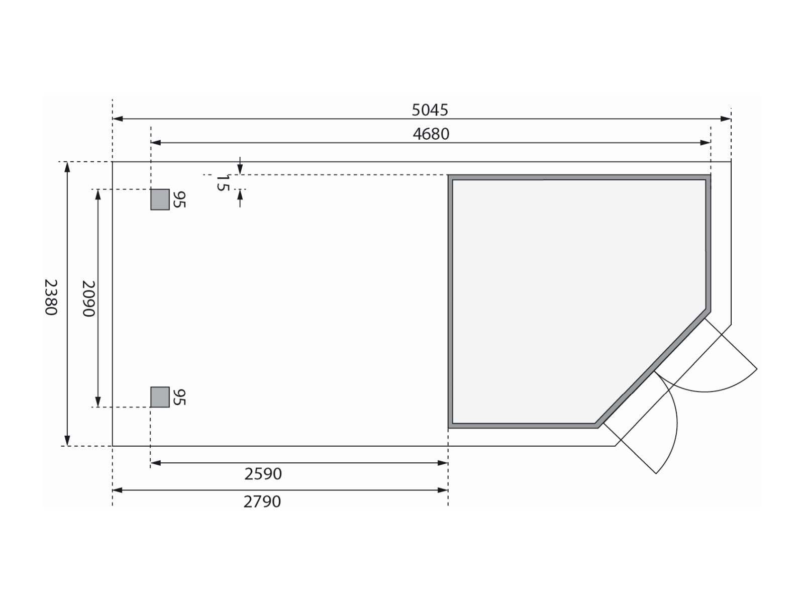Karibu Gartenhaus Goldendorf 3 terragrau 19 mm mit Anbaudach 2,80 m