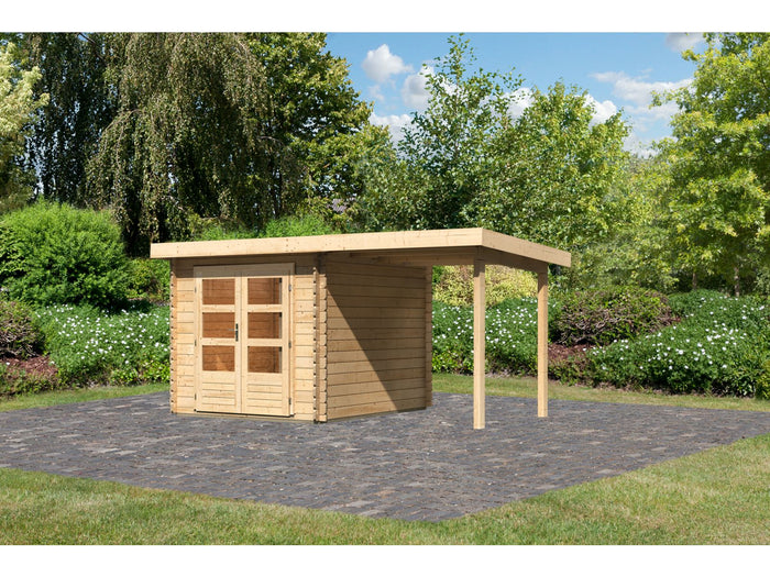 Karibu Gartenhaus Bastrup 4 mit Anbaudach 2 Meter