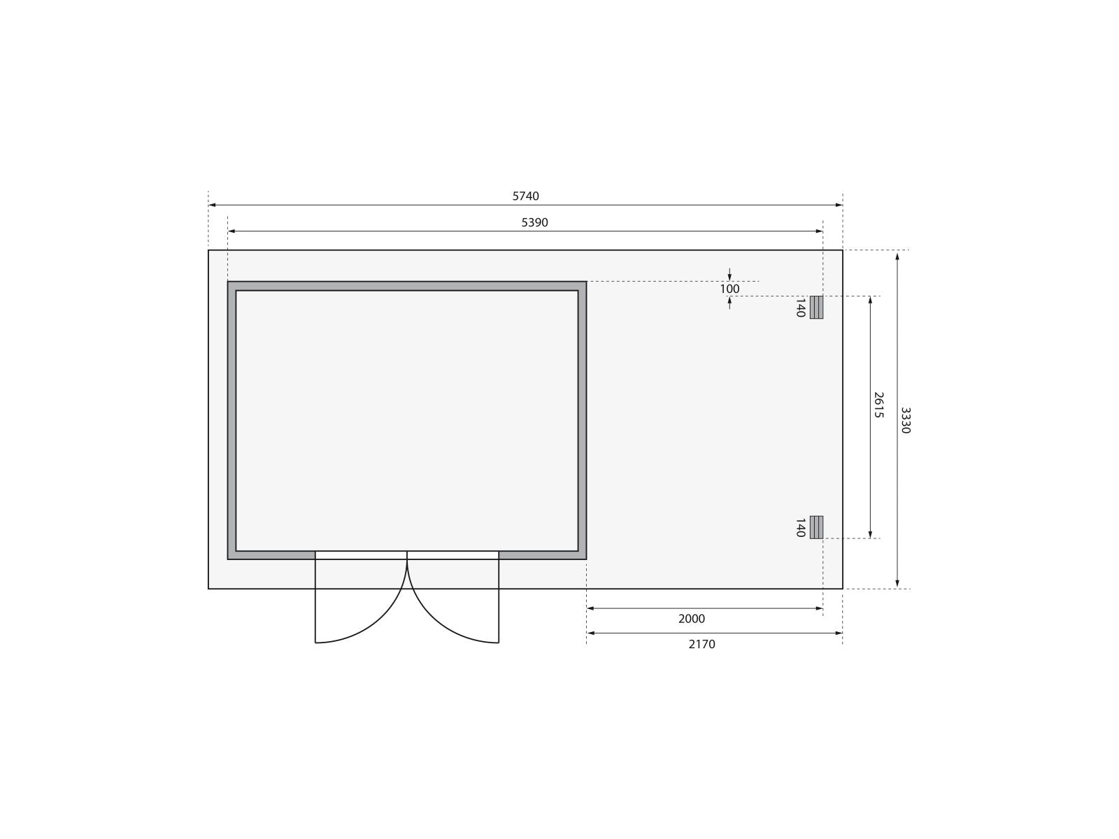 Karibu Gartenhaus Bastrup 7 mit Anbaudach 2 Meter, Rück- und Seitenwand