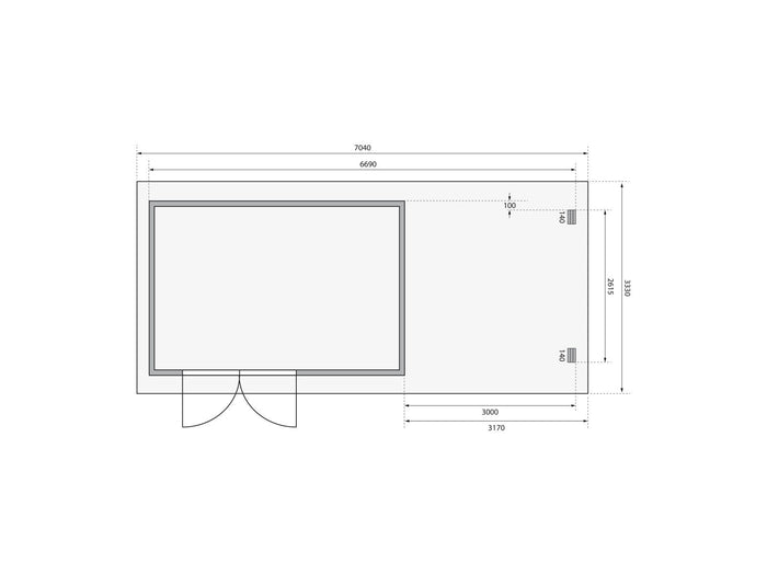 Karibu Gartenhaus Bastrup 8 mit Anbaudach 3 Meter, Rück- und Seitenwand