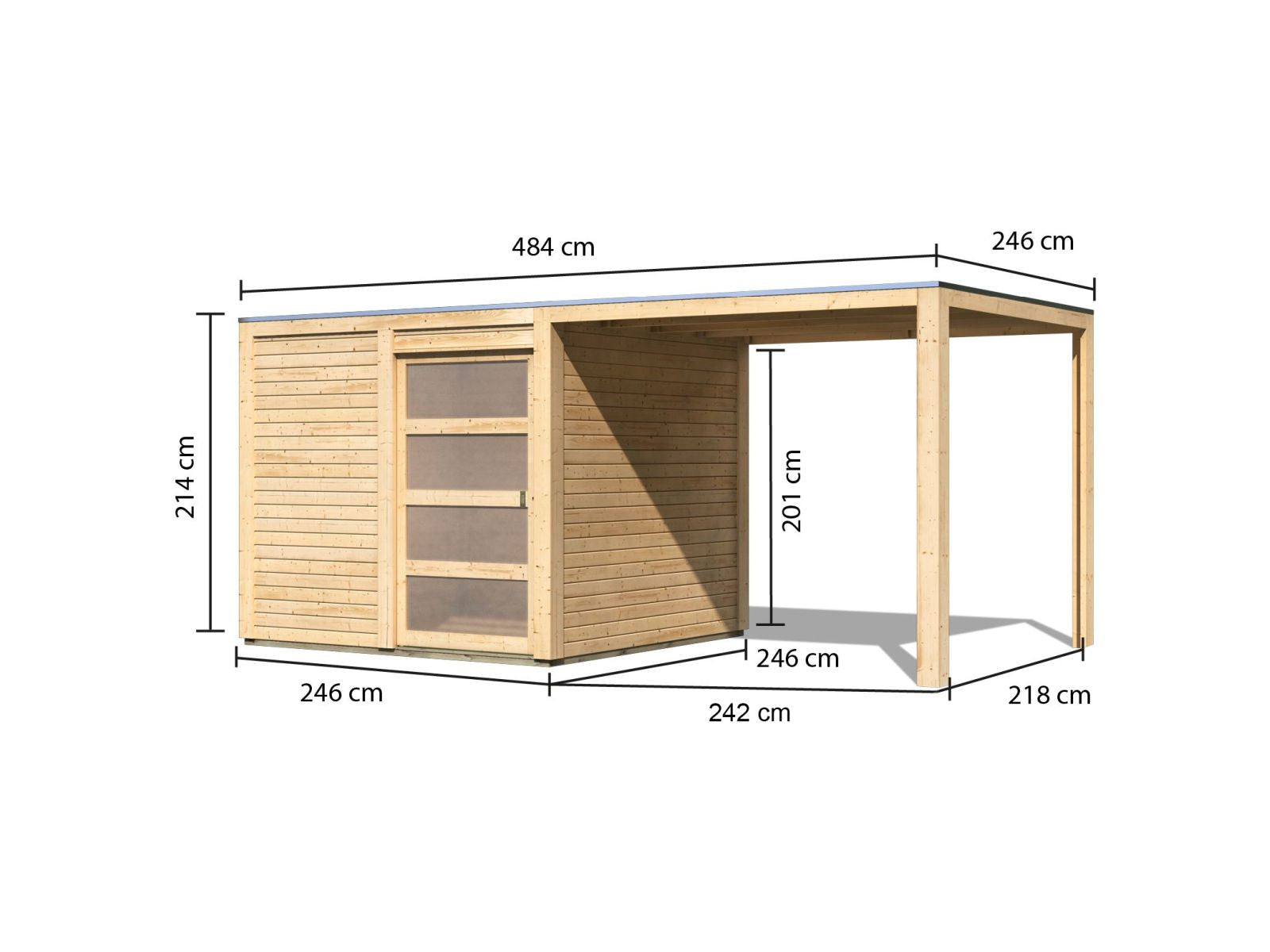 Karibu Gartenhaus Qubic natur mit Anbaudach